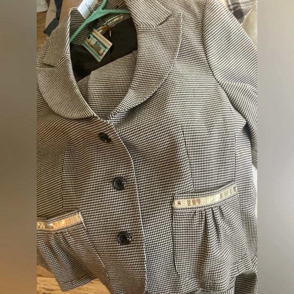Allen by Allen Schwartz 2 pc suit womens 14 NWT Carmel/brown gold sequence on